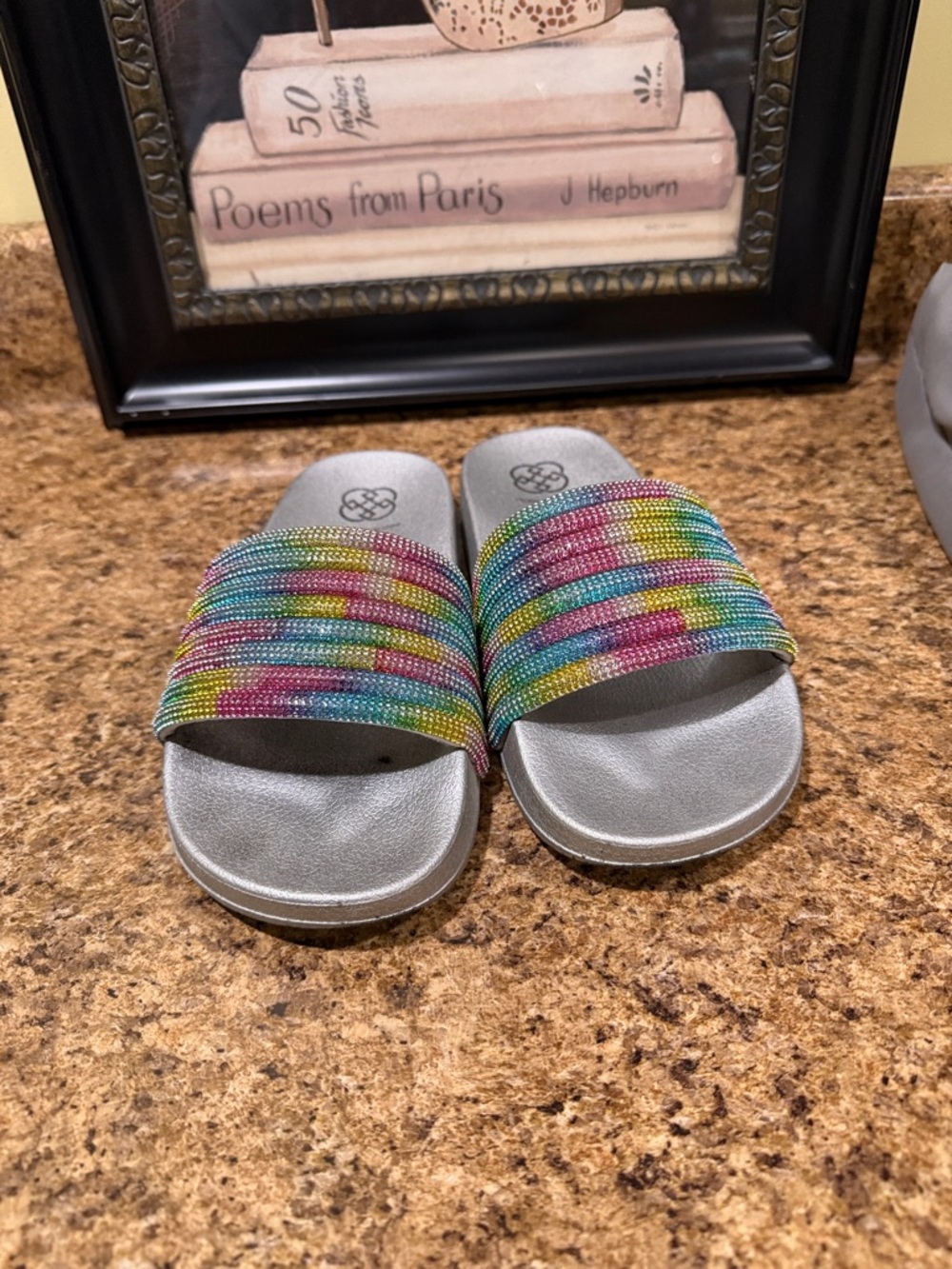 Women’s Multicolor Beaded Slide Sandals - Silver Footbed Size 8M